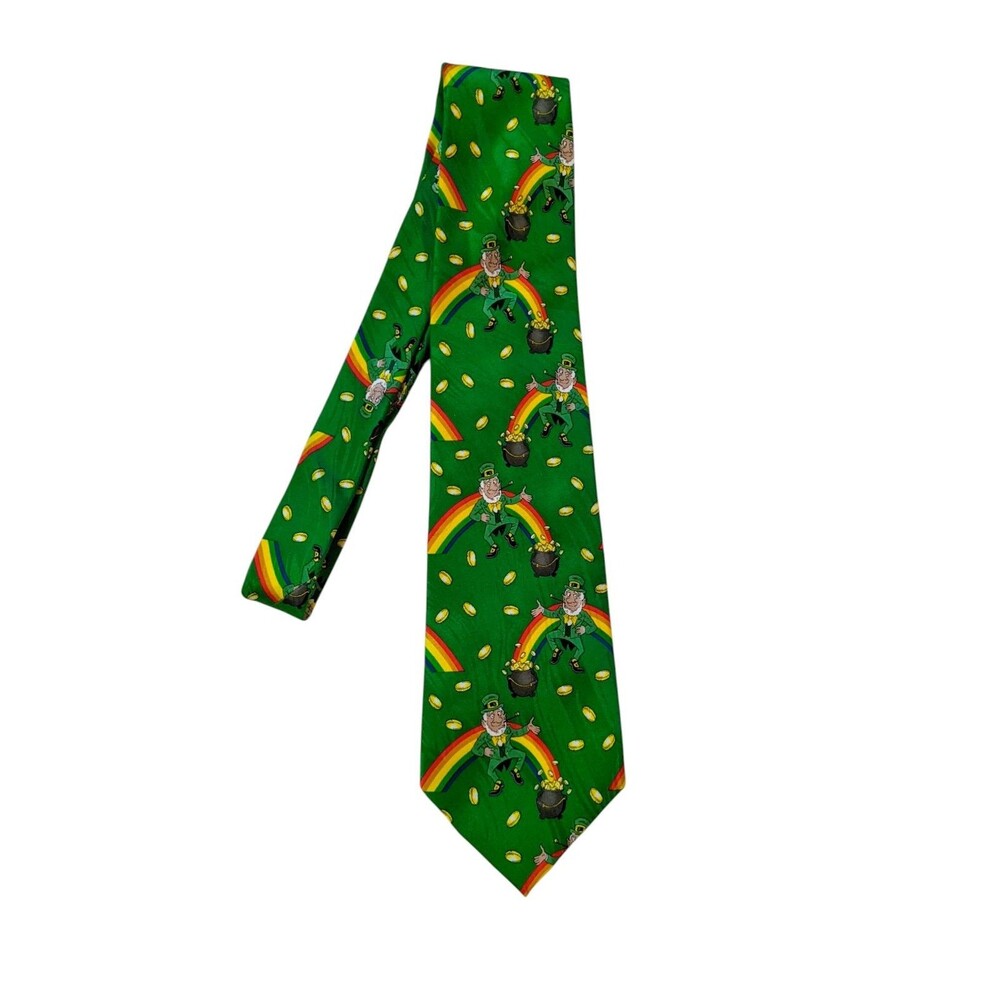Keith Daniels Leprechaun Necktie St Patrick's Day Green Pot Of Gold Rainbow